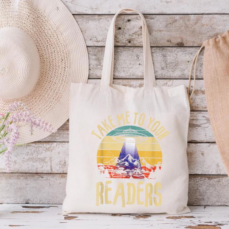 Vintage Take Me To Your Readers English Teacher Alien Space Men Women Canvas Tote Bag, English Teacher Tote Bags, gift for family, gift for coworker