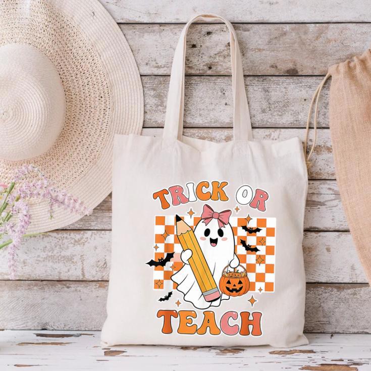 Vintage Teacher Shirt Women Trick Or Teach Halloween Canvas Tote Bag, gift for family, gift for coworker Vintage Teacher Shirt Women Trick Or Teach Halloween Canvas Tote Bag, gift for family, gift for coworker
