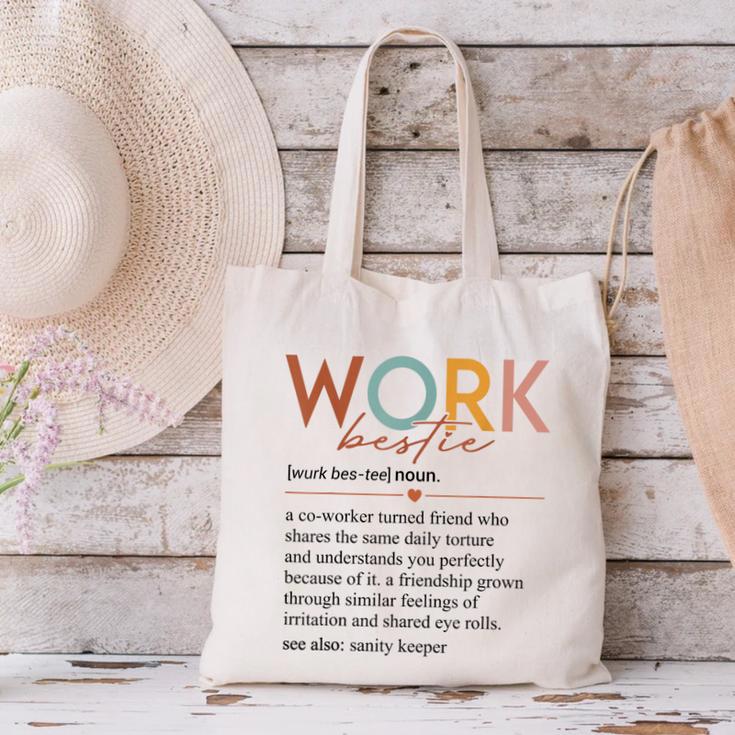 Vintage Work Bestie Definition Teachers Nurses Boss Women Canvas Tote Bag, gift for family, gift for coworker