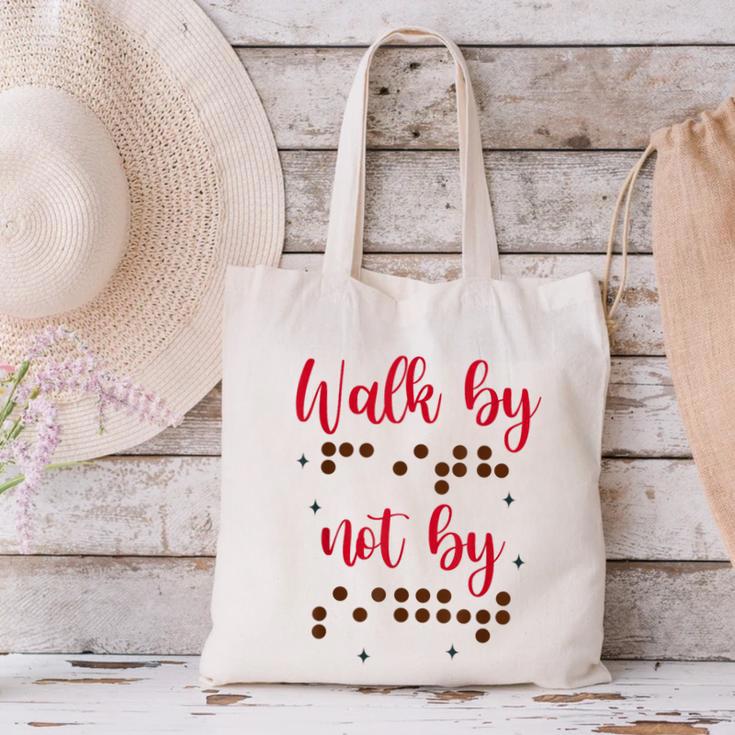 Visually Impaired Teacher Braille Bible Verse Walk By Faith Canvas Tote Bag, gift for family, gift for coworker