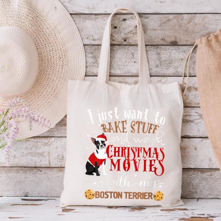 Watch Christmas Movies With My Boston Terrier Bostie Canvas Tote Bag, Boston Terrier Christmas Tote Bags, gift for family, gift for coworker