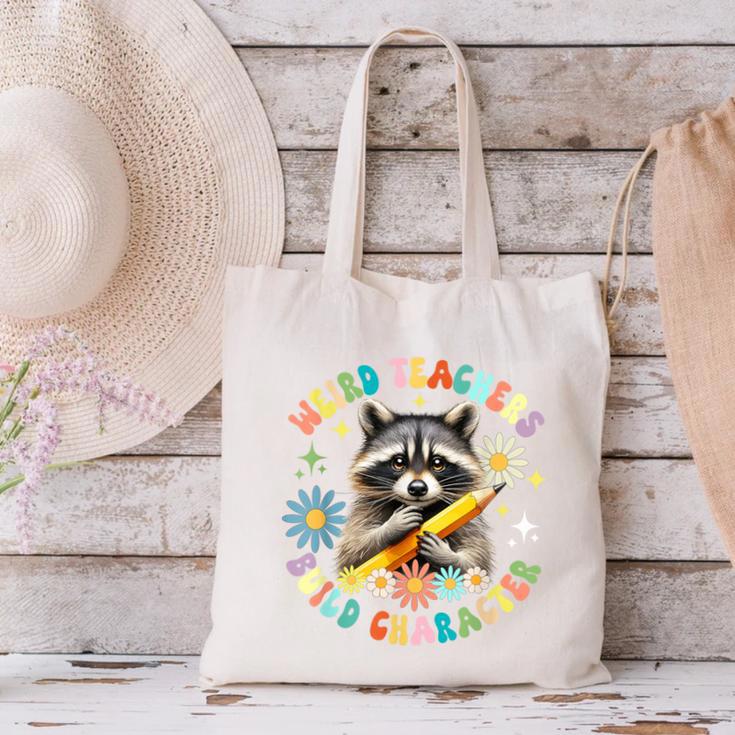 Weird Teachers Build Character Raccoon Colourful Floral Canvas Tote Bag, gift for family, gift for coworker Weird Teachers Build Character Raccoon Colourful Floral Canvas Tote Bag, gift for family, gift for coworker
