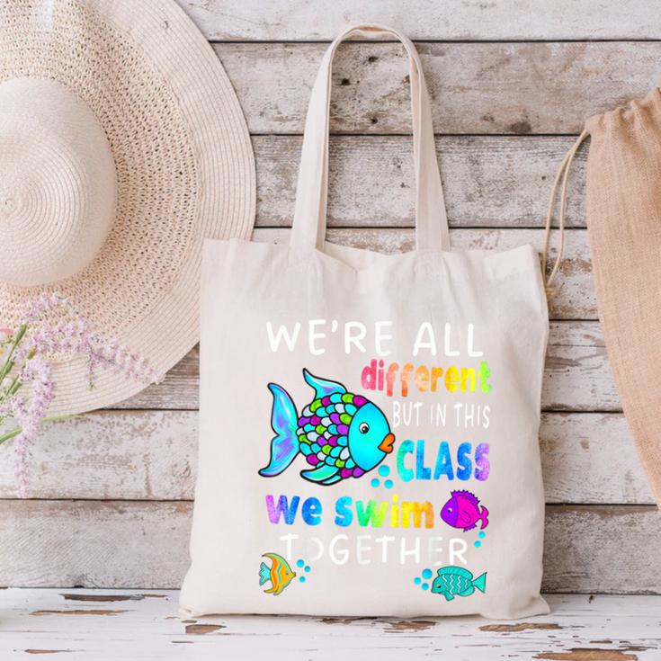 We'Re All Different But We Swim Together Elementary Teacher Canvas Tote Bag, gift for family, gift for coworker We'Re All Different But We Swim Together Elementary Teacher Canvas Tote Bag, gift for family, gift for coworker