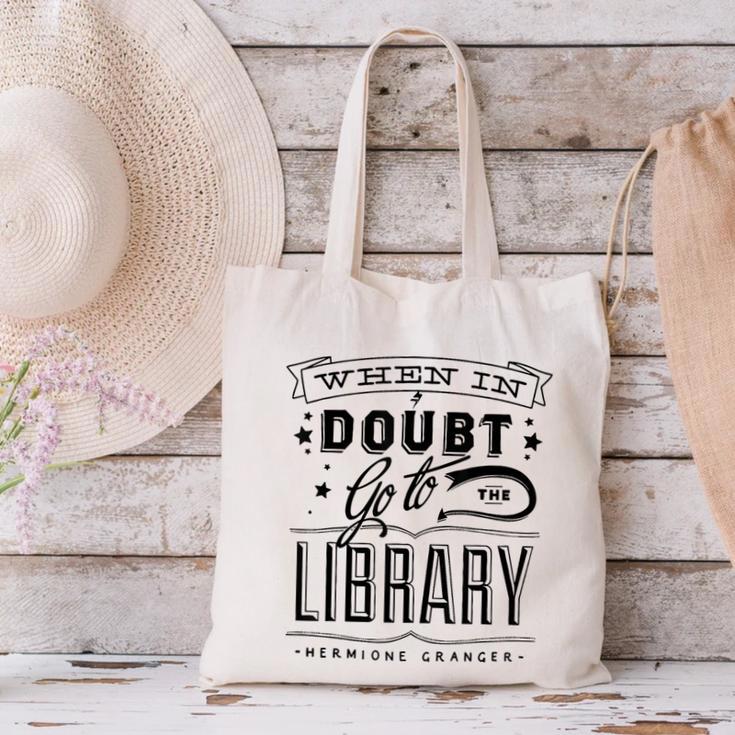 When In Doubt Go To The Library Teacher Vintage Book Lovers Canvas Tote Bag, gift for family, gift for coworker