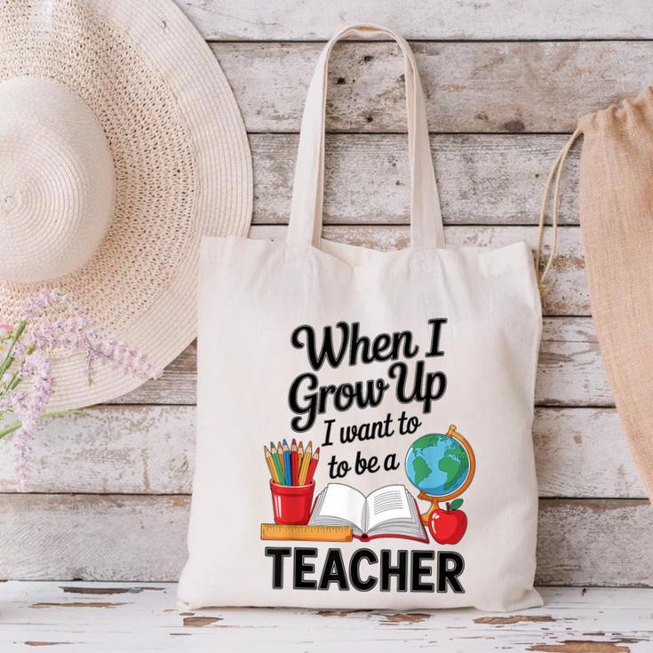 When I Grow Up I Want To Be Teacher Kids Canvas Tote Bag, gift for family, gift for coworker When I Grow Up I Want To Be Teacher Kids Canvas Tote Bag, gift for family, gift for coworker