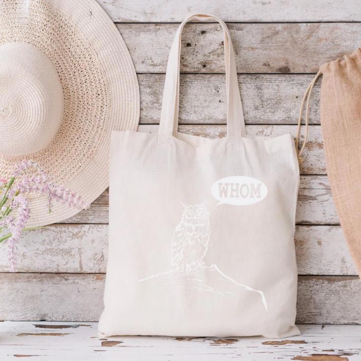 Whom Owl Grammar English Teacher Canvas Tote Bag, English Teacher Tote Bags, gift for family, gift for coworker Whom Owl Grammar English Teacher Canvas Tote Bag, English Teacher Tote Bags, gift for family, gift for coworker