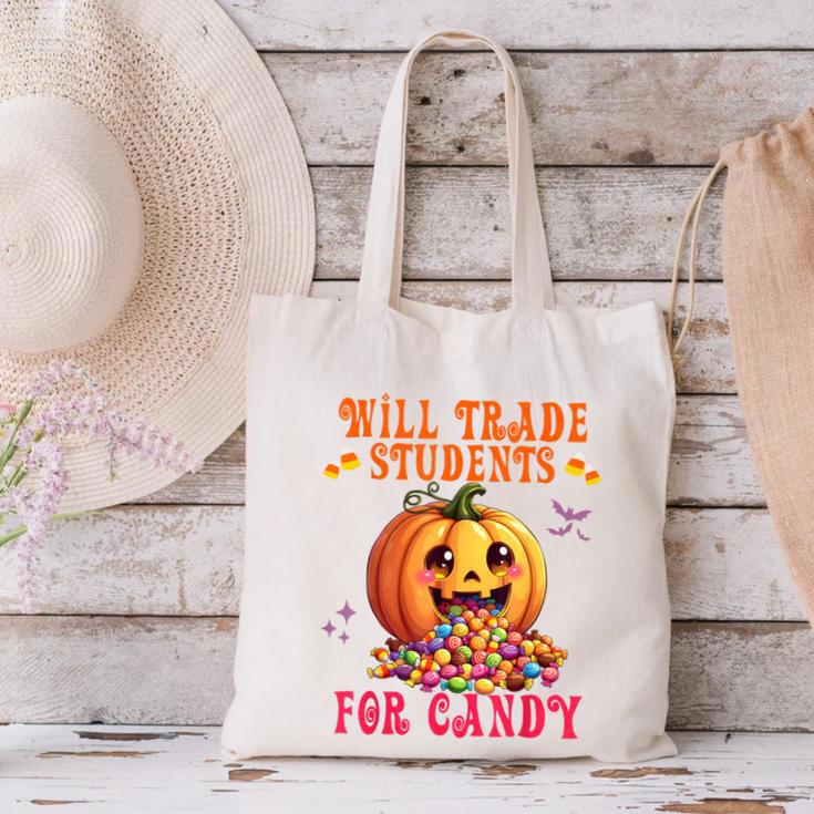 Will Trade Students For Candy Teacher Cute Halloween Pumpkin Canvas Tote Bag, gift for family, gift for coworker Will Trade Students For Candy Teacher Cute Halloween Pumpkin Canvas Tote Bag, gift for family, gift for coworker