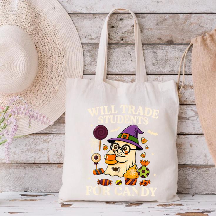 Will Trade Students For Candy Teacher Ghost Halloween Canvas Tote Bag, gift for family, gift for coworker Will Trade Students For Candy Teacher Ghost Halloween Canvas Tote Bag, gift for family, gift for coworker