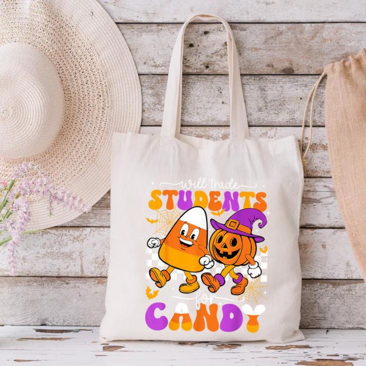 Will Trade Students For Candy Teacher Halloween Canvas Tote Bag, gift for family, gift for coworker Will Trade Students For Candy Teacher Halloween Canvas Tote Bag, gift for family, gift for coworker