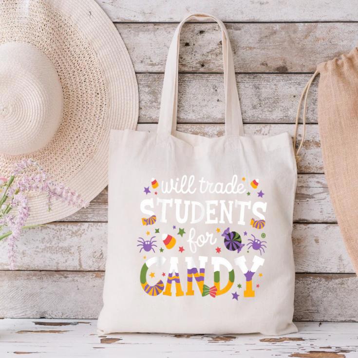 Will Trade Students For Candy Teacher Halloween Costume Tee Canvas Tote Bag, gift for family, gift for coworker Will Trade Students For Candy Teacher Halloween Costume Tee Canvas Tote Bag, gift for family, gift for coworker