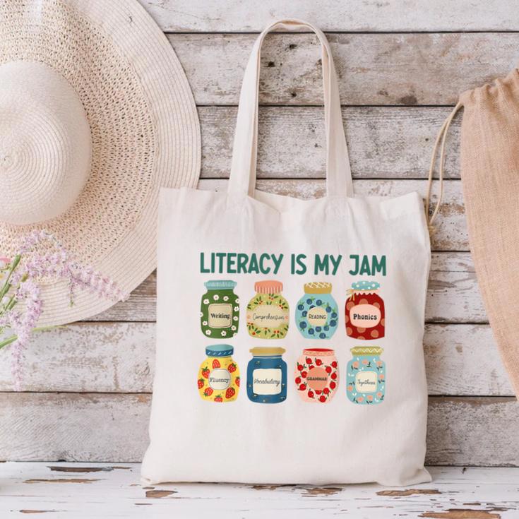Women Literacy Is My Jam Literacy Teacher Reading Teacher Canvas Tote Bag, gift for family, gift for coworker