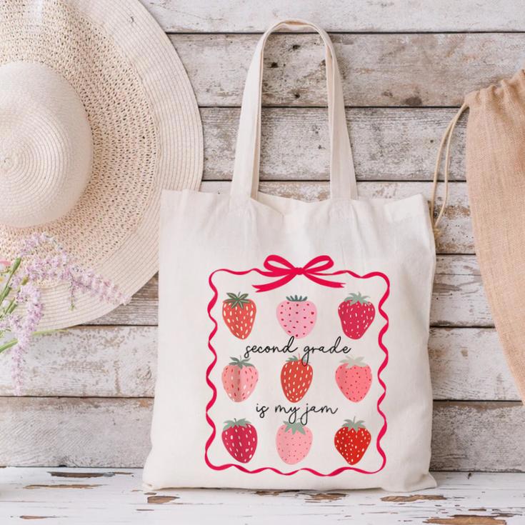 Women Second Grade Is My Jam Strawberry First Kids Teacher Canvas Tote Bag, First Grade Teacher Tote Bags, gift for family, gift for coworker Women Second Grade Is My Jam Strawberry First Kids Teacher Canvas Tote Bag, First Grade Teacher Tote Bags, gift for family, gift for coworker