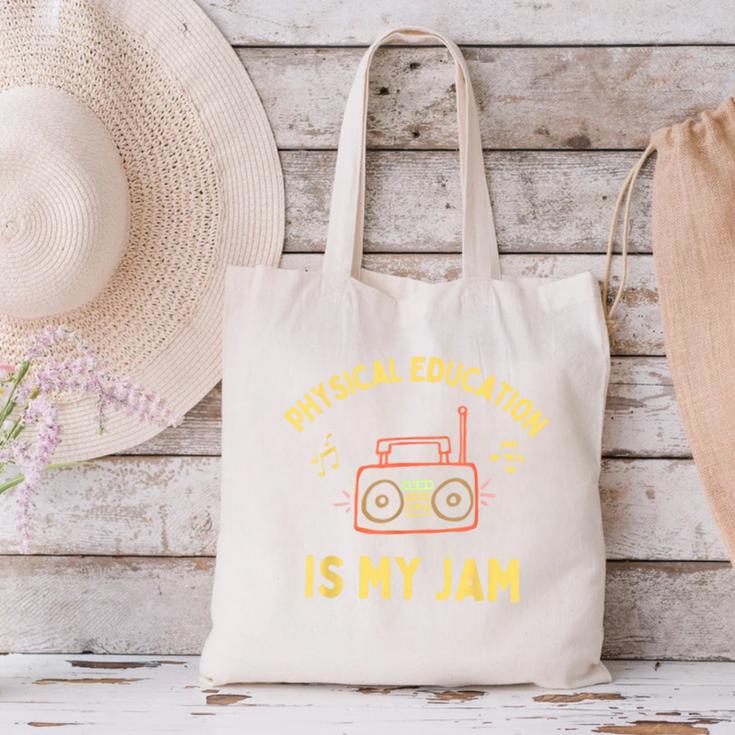 Women's Physical Education Is My Jam PE Teacher Appreciation Canvas Tote Bag, Pe Teacher Tote Bags, gift for family, gift for coworker