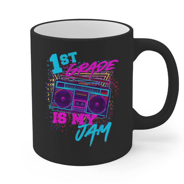 1st Grade Is My Jam Vintage 80s 80's Teacher Student Retro Graphic Print Coffee Mug