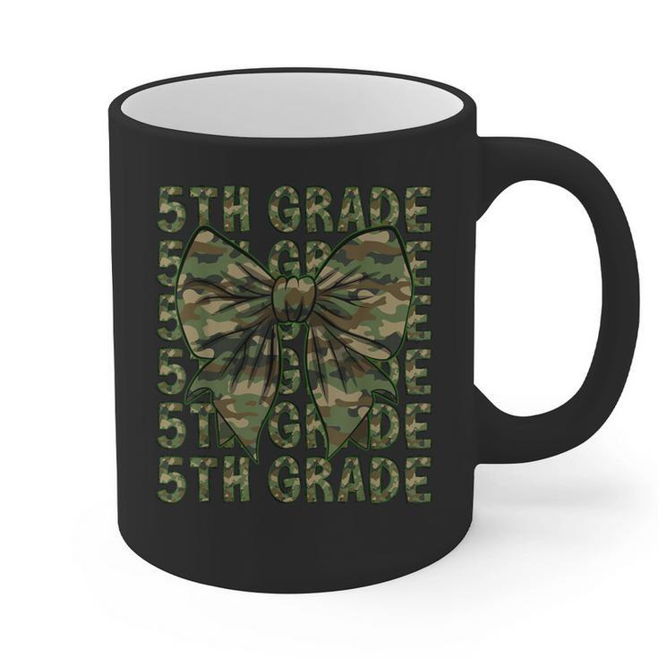 5th Grade Teacher Student Camo Bow Back To School Graphic Print Coffee Mug