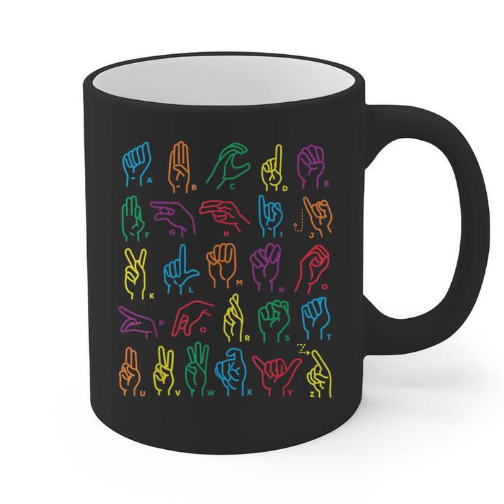 ABC Sign Language Chart Teacher Hand Letter Alphabet ASL Graphic Print Coffee Mug