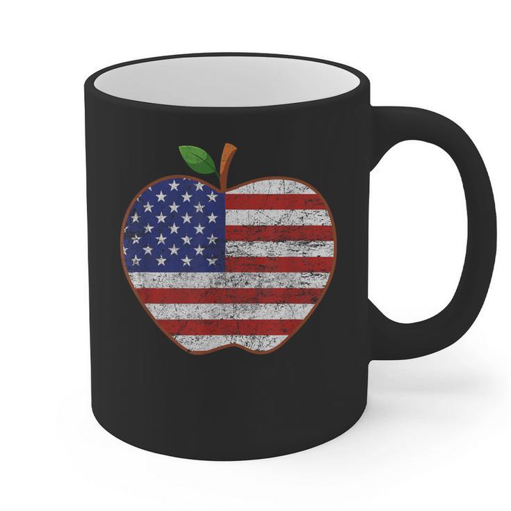 American Flag Teachers Students Apple 4th Of July Vintage Graphic Print Coffee Mug