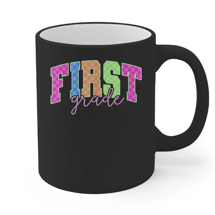 Back To School Neon Checkered First Grade Colorful Teacher Graphic Print Coffee Mug