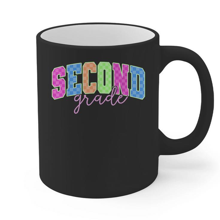 Back To School Neon Checkered Second Grade Colorful Teacher Graphic Print Coffee Mug