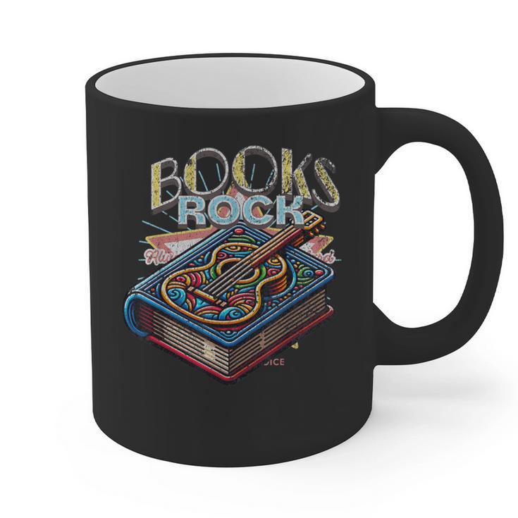 Books Rock Rock'n Roll Science Of Reading Teachers Guitar Graphic Print Coffee Mug