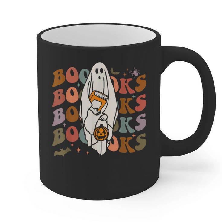 Booooks Ghost Halloween Groovy Vintage Teacher Book Reading Graphic Print Coffee Mug