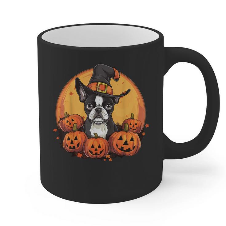 Boston Terrier Bostie Dog Breed Pet Halloween Pumpkins Graphic Print Coffee Mug