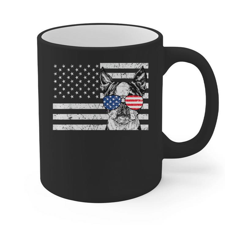 Boston Terrier Dog 4th Of July US American Flag Patriotic Graphic Print Coffee Mug