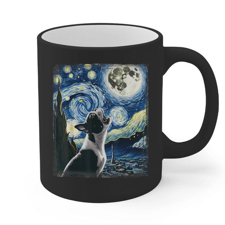Boston Terrier Dog Art Van Gogh Starry Night Boston Terrier Graphic Print Coffee Mug