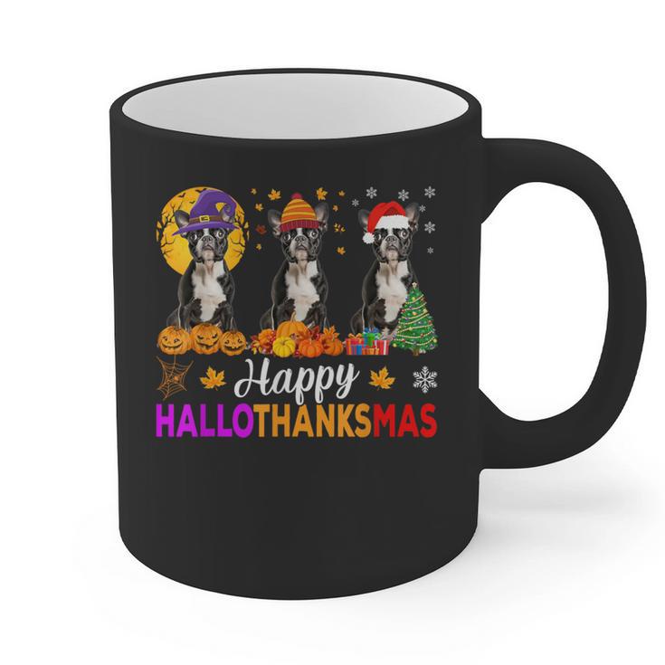 Boston Terrier Dog Halloween Christmas Hallothanksmas Men Women Kids Graphic Print Coffee Mug, Boston Terrier Christmas Gifts, Boston Terrier Halloween Gifts, trending gift
