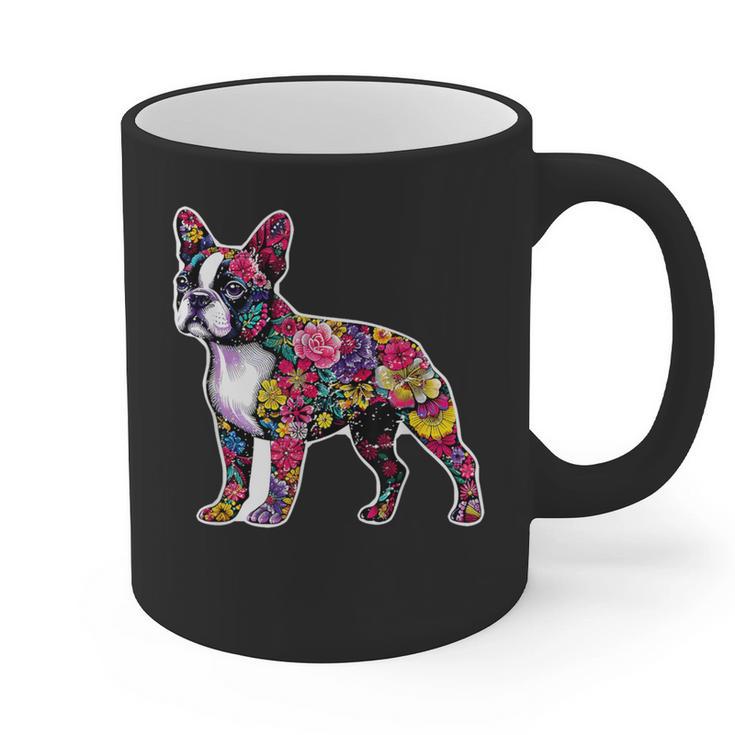 Boston Terrier Floral Dog Lover Vintage Distressed For Men Women Kids Graphic Print Coffee Mug