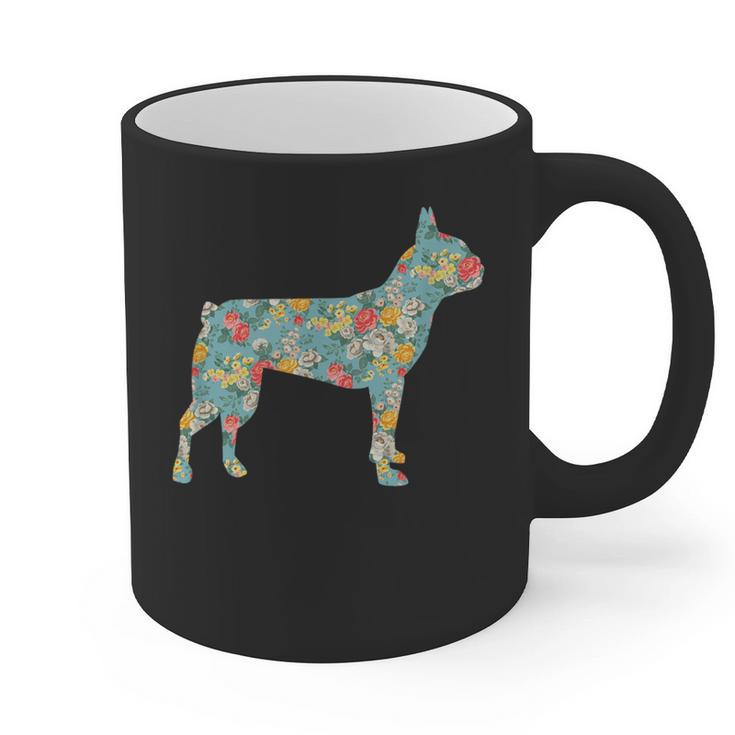 Boston Terrier Flower Silhouette Floral Dog Men Women Girls Kids Graphic Print Coffee Mug, trending gift