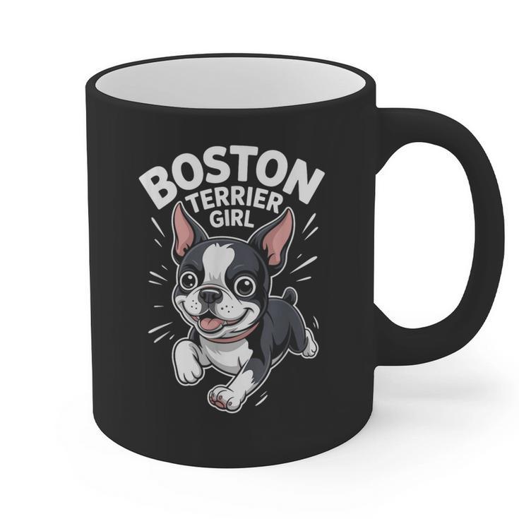 Boston Terrier Girl Cute Cartoon For Dog Owners Pet Terrier Graphic Print Coffee Mug