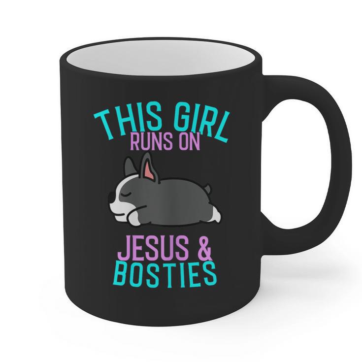 Boston Terrier This Girl Runs On Jesus And Boston Terriers Graphic Print Coffee Mug