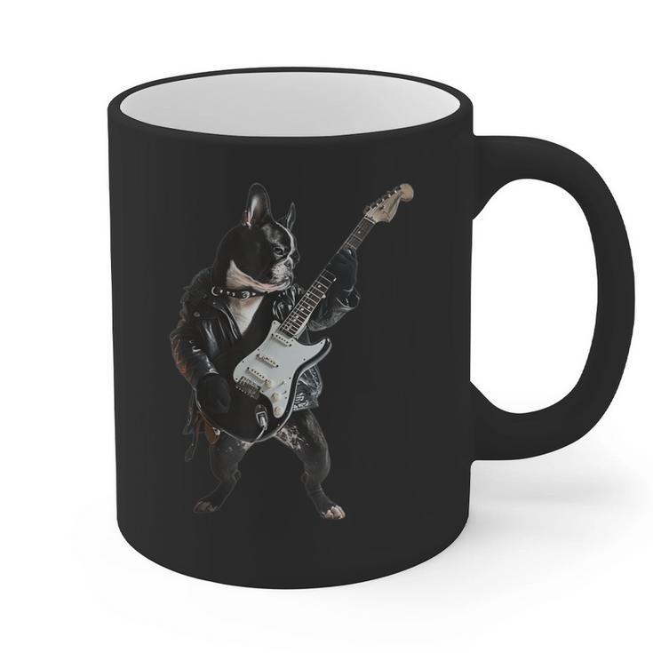 Boston Terrier Guitar Graphic Print Coffee Mug, trending gift