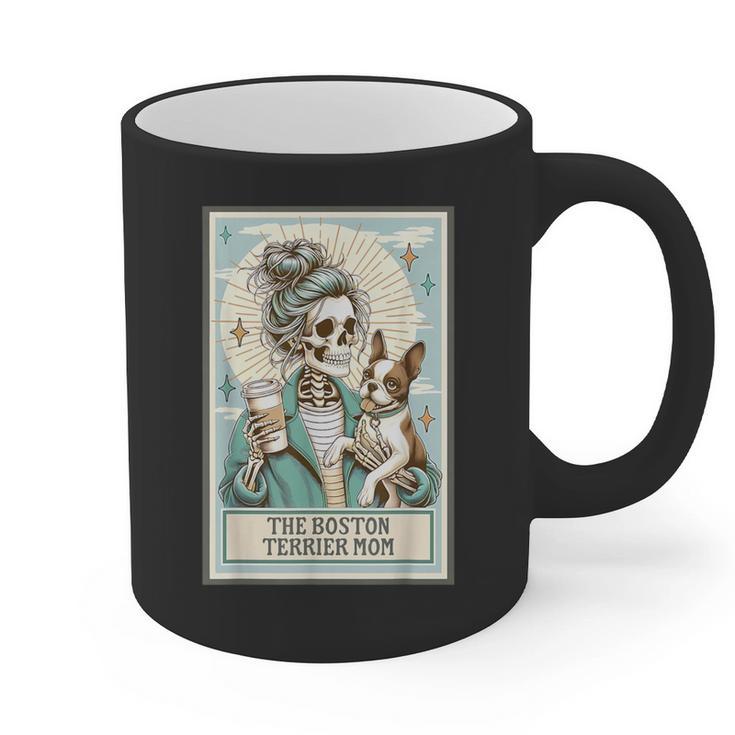 Boston Terrier Mom Skeleton Tarot Card Witch Vibes Dog Mom Graphic Print Coffee Mug, Couple Gifts, Mom Gifts, Boston Terrier Tarot Gifts, Boston Terrier Mom Gifts, trending gift