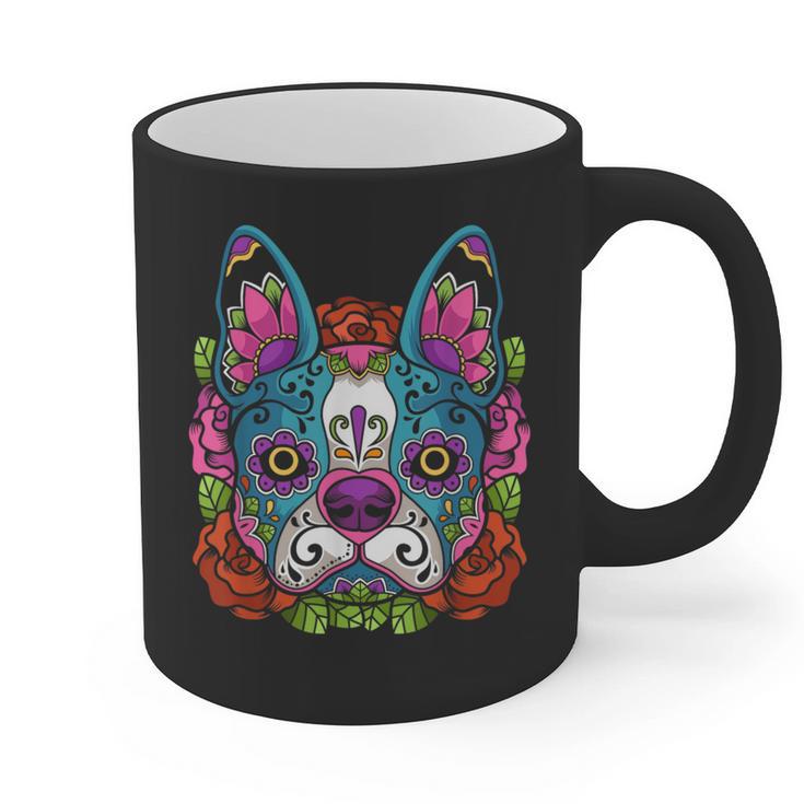 Boston Terrier Sugar Skull Dog Day Of The Dead Graphic Print Coffee Mug