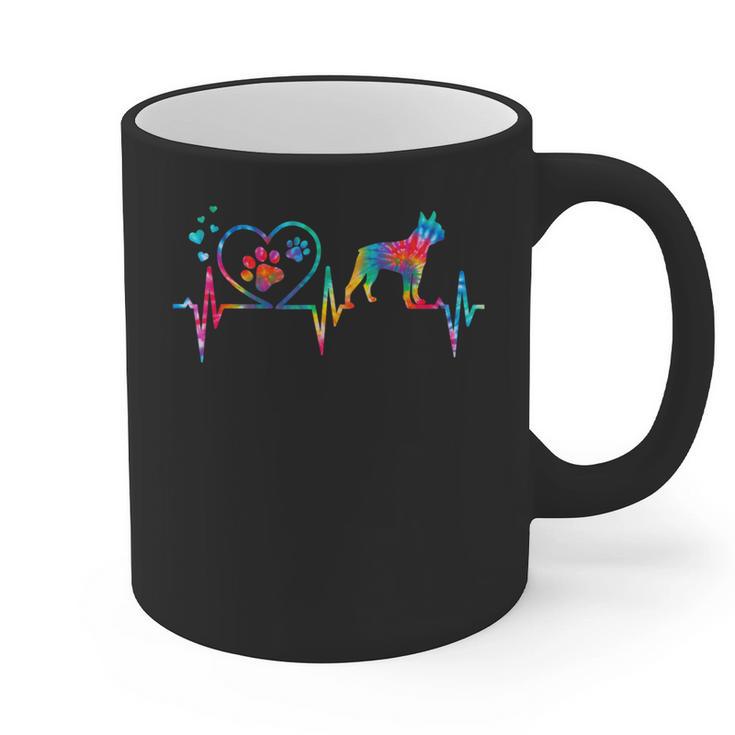 Boston Terrier Tie Dye Heartbeat Love Dog Men Women Graphic Print Coffee Mug