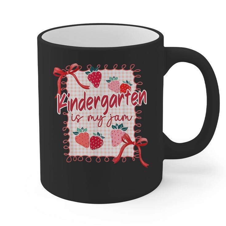Bow Strawberry Kindergarten Is My Jam Teacher Kinder Team Graphic Print Coffee Mug