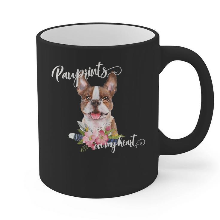 Brown Boston Terrier With Flowers And Feathers Graphic Print Coffee Mug