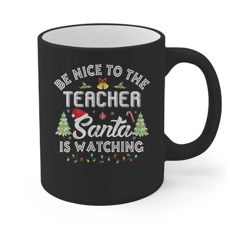 Christmas Be Nice To The Teacher Santa Is Watching Xmas Graphic Print Coffee Mug