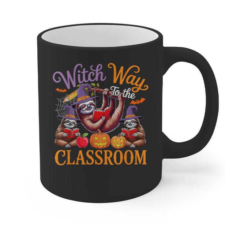 Way To Classroom Halloween Witch Three Cute Sloths Teacher Graphic Print Coffee Mug
