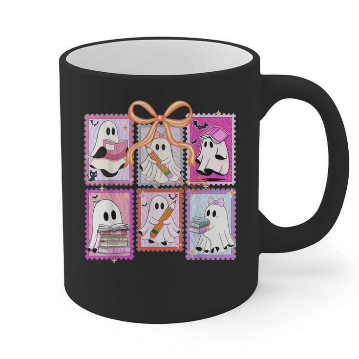 Coquette Bow Spooky Teacher Ghost Halloween Trick Or Teach Graphic Print Coffee Mug