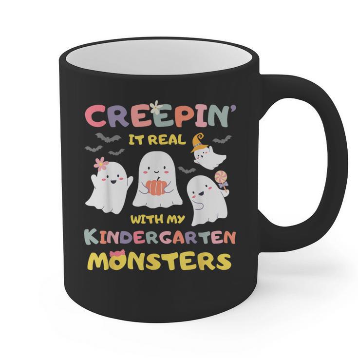 Creepin It Real With Kindergarten Monsters Halloween Teacher Graphic Print Coffee Mug