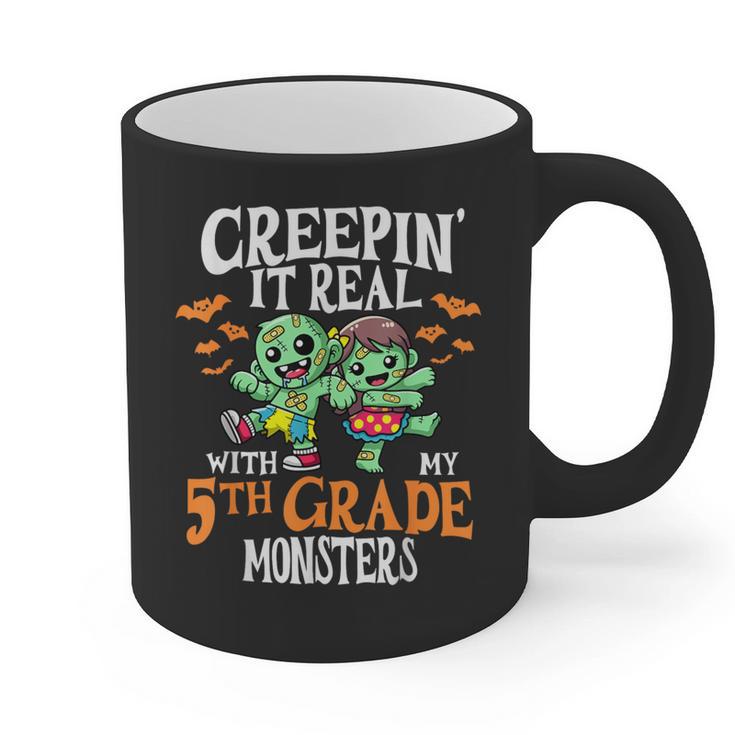 Creepin It Real Monster School 5th Grade Teacher Halloween Graphic Print Coffee Mug