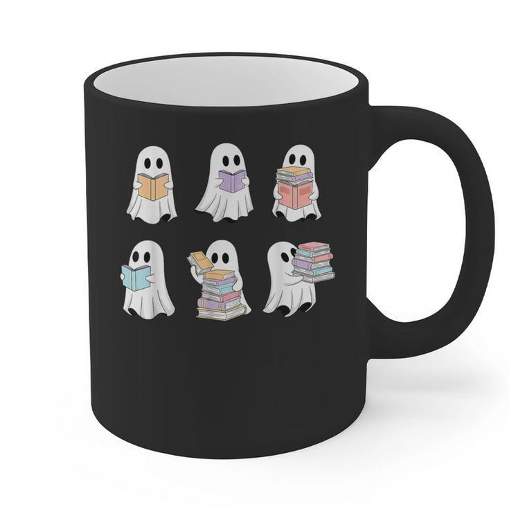 Cute Boo Ghost Reading Books Halloween Librarian Teacher Kid Graphic Print Coffee Mug