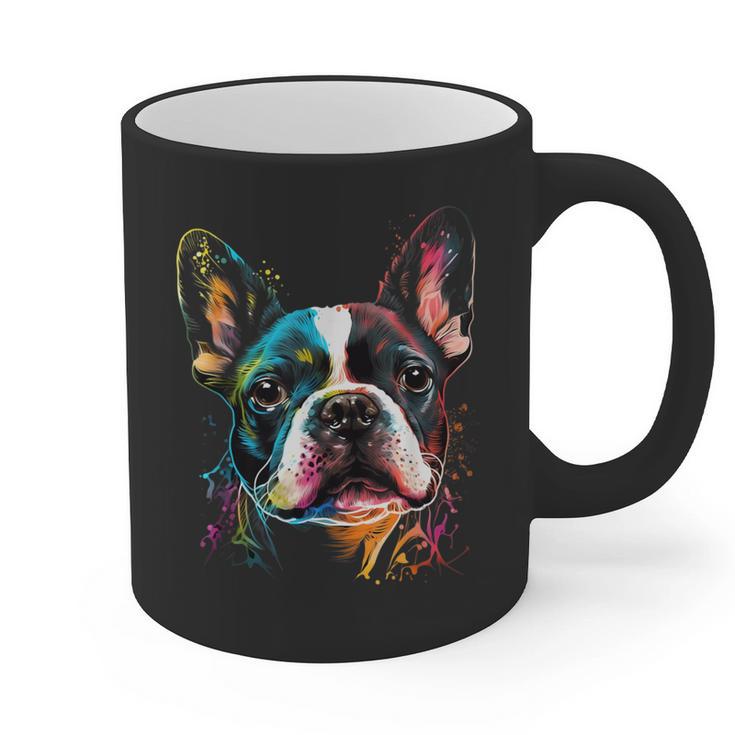 Cute Boston Terrier Puppy Dog Art Lover Unique Painting For Men Women Kids Graphic Print Coffee Mug, trending gift