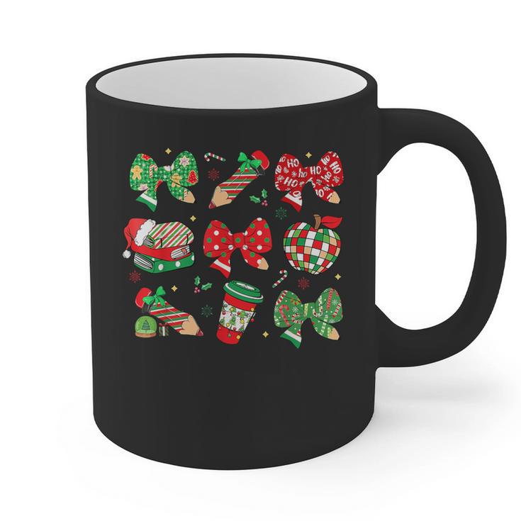 Cute Coquette Pencil Bow Christmas School Teacher Student Graphic Print Coffee Mug