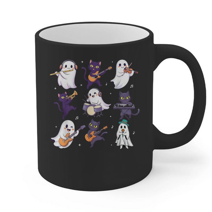 Cute Ghost Cat Playing Musical Halloween Music Teacher Graphic Print Coffee Mug