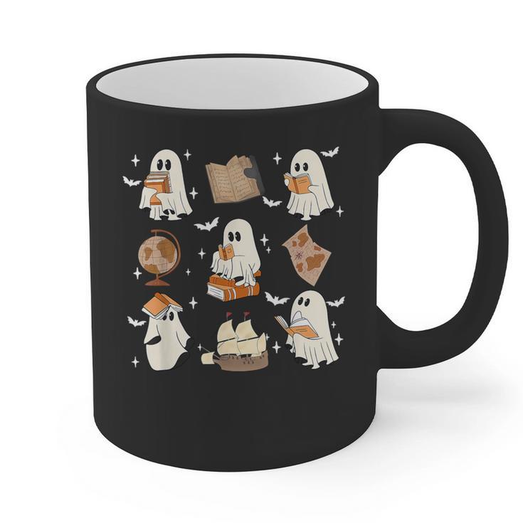 Cute Ghosts Reading Book Bookworm Halloween History Teacher Graphic Print Coffee Mug