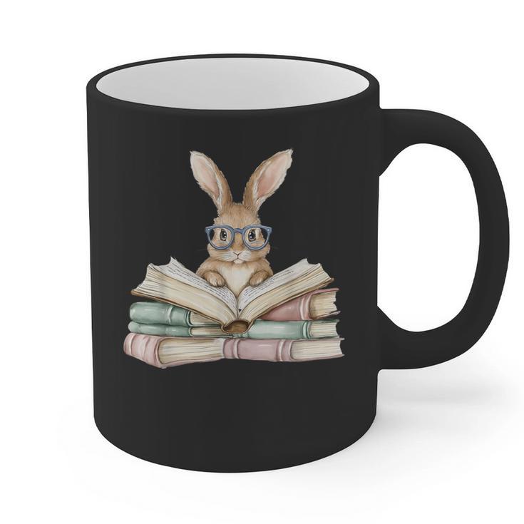 Cute Reading Bunny Glasses Books Bookworm Reader Teacher Graphic Print Coffee Mug